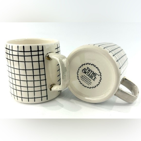 Thyme & Table Drinkware Checkered Black & White Stoneware Set of 2 - Picture 1 of 4